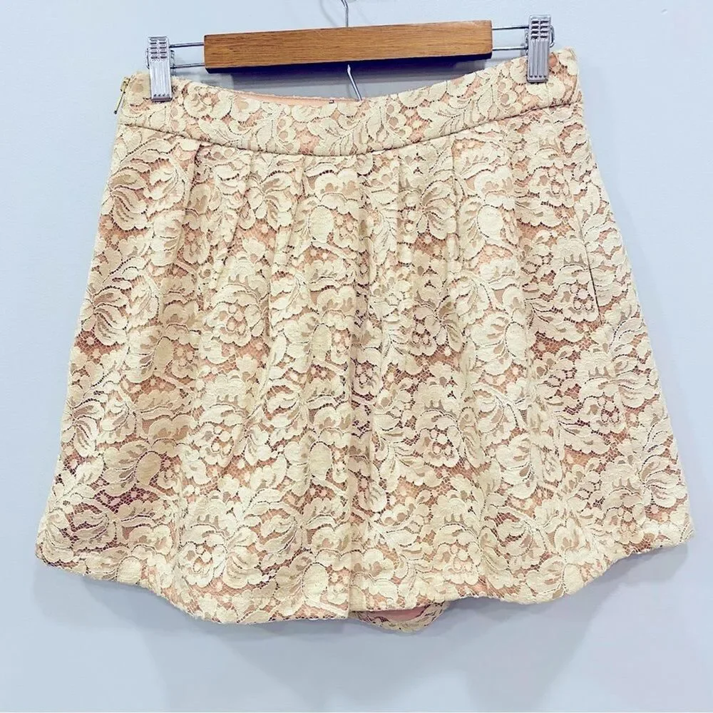 ANTHROPOLOGIE 6 Ivory Lace Pleated High Waisted Shorts Culotte Ballet Fairycore - Picture 6 of 16